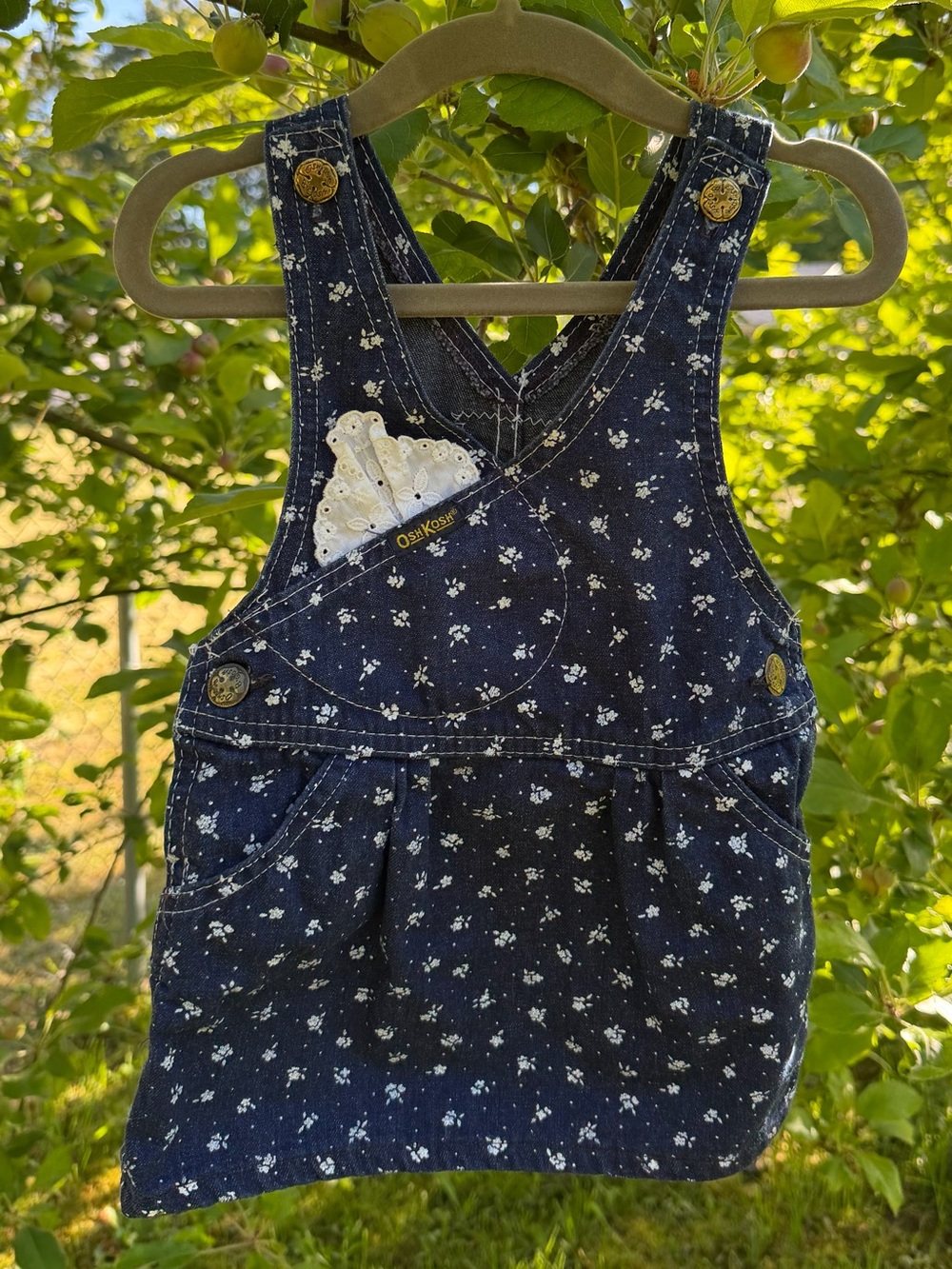 Vintage OshKosh B'gosh Navy Floral Toddler Overall Dress 24 months